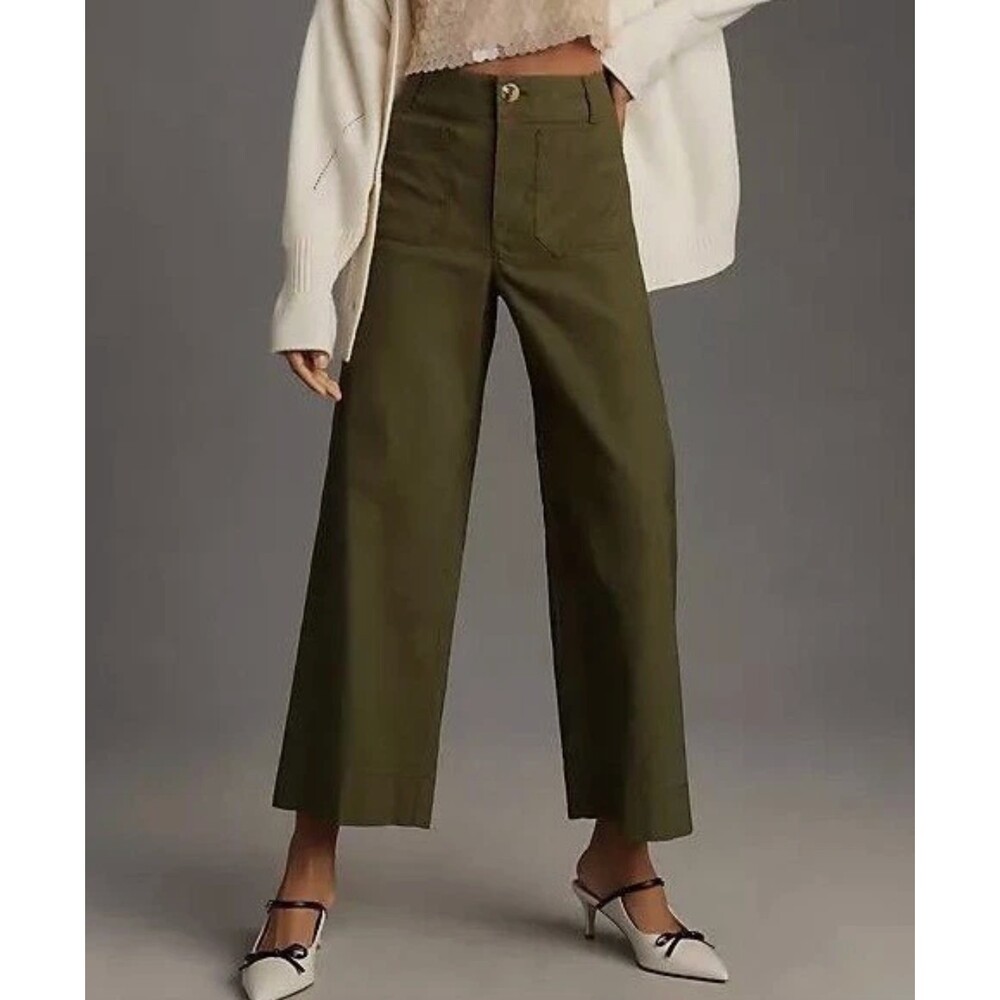 Wide-Leg High-Rise Women’s Pants in Olive Green
